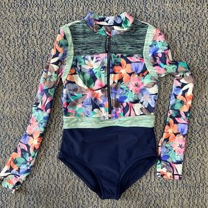Athleta Girl One-piece Long Sleeve Floral Swimsuit M 8-10